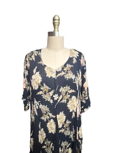 Vtg Nostalgia Dress Navy Blue Floral Maxi Gothic Glam Boho Chic Cottagecore M - Picture 2 of 7