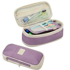 Large Capacity Pencil Case Pouch, Cute Aesthetic Big Capacity Zipper Purple