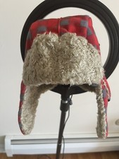 GAP Red Buffalo Plaid Pro Fleece Cozy Trapper Hat Sherpa S/M Kids