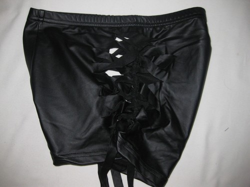 Shein cutout drawstring sides faux leather mini shorts XS black cyberpunk goth - Picture 3 of 3