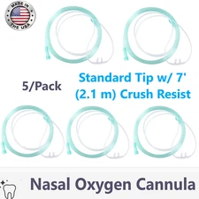 BOX OF 5 (FIVE) 7FT Adult Flexible Tip Soft Nasal Oxygen Cannulas Clear Standart