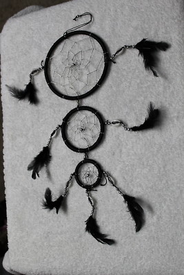 DREAMCATCHER SHELLS FEATHERS INDIAN BLACK COLOR WITH THREE RINGS