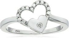 NEW 1/10ct Diamond Swirled Double Heart Promise Ring - White 10K Gold- Size 7