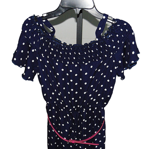 Jumpsuit Girl's Size L Navy Blue White Polka Dots Cold Shoulder Ob-sess - Picture 3 of 11