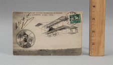 Antique 1910 French Military Aviation Postcard Lt. Felix Camerman Farman Biplane
