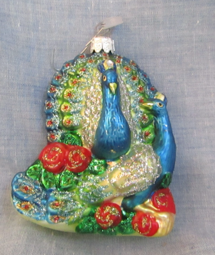 KURT`S ADLER GLASS MULTA COLOR PEACOCKS CHRISTMAS ORNAMENT