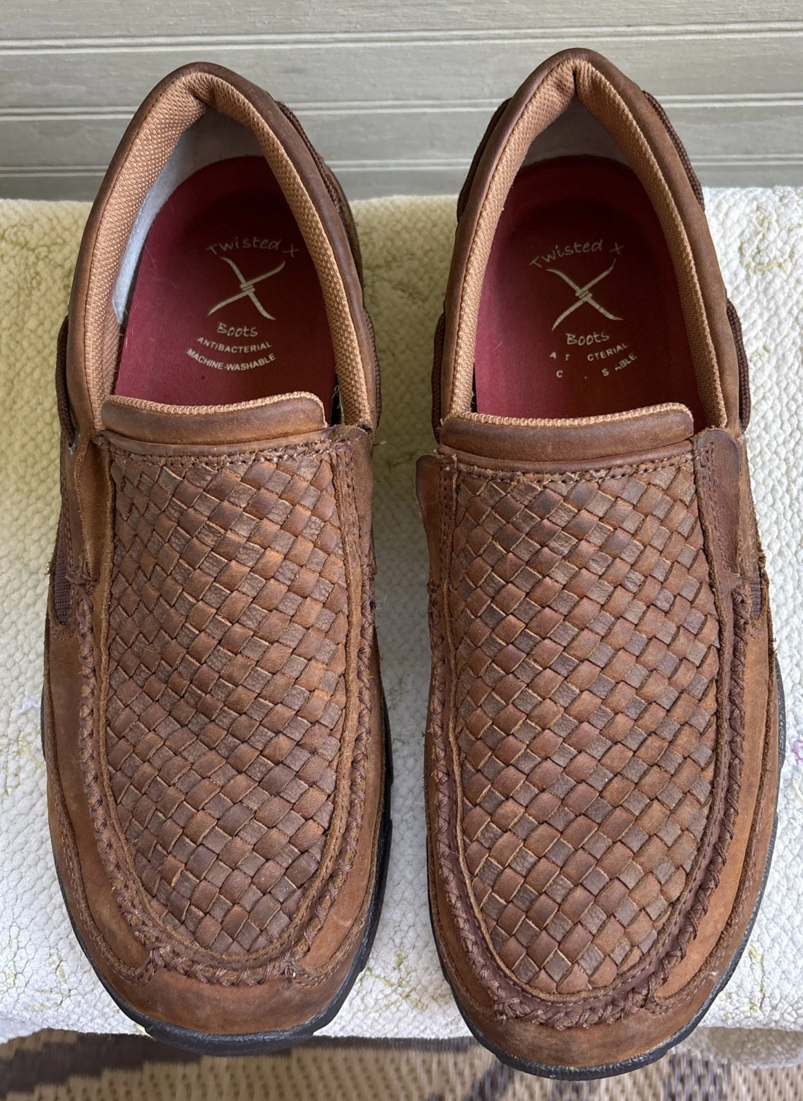 Twisted X Casual Shoes Mens Driving Mocs Checker Oiled Saddle size 10.5 W