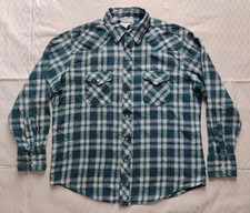 Wrangler Wrancher Flannel Pearl Snap Shirt Mens XL Blue Plaid Button Up Western