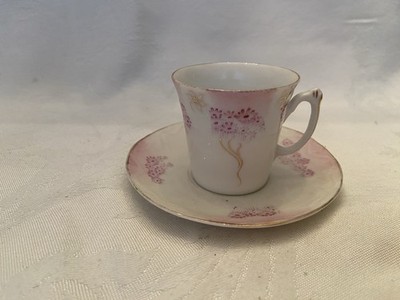 Antique German? or Austrian?  Demitasse Cup & Saucer Pink Flowers Gold Trim