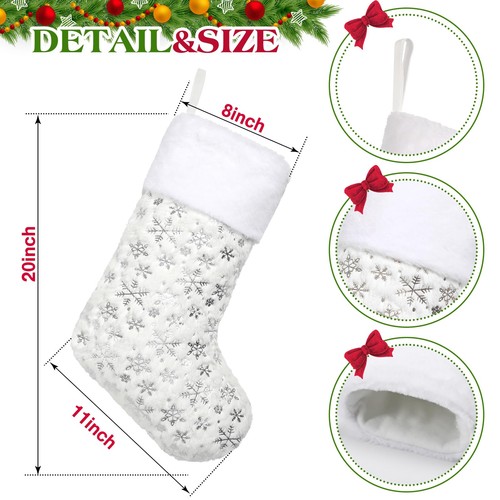 WHITE CHRISTMAS STOCKINGS SET OF 4 WITH SILVER SNOWFLAKE DESIGN 20 INCHES LARGE  - Picture 6 of 8