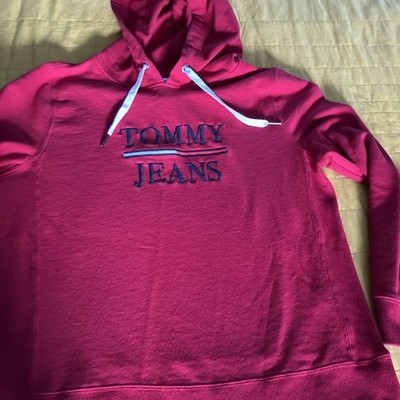 Tommy Hilfiger Jeans Hoodie Sweatshirt Mens M Red Embroidered Vintage Casual