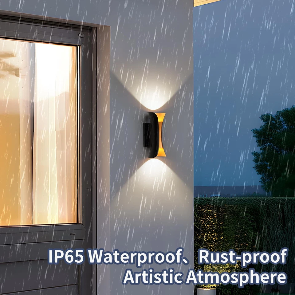 Настенное бра современное внутреннее наружное освещение, 11,8 дюйма IP65 черно-золотое патио... - Изображение 3 из 4