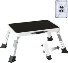 RV Step Stool Foldable Adjustable Height Sturdy Metal Stable Step Ladder with a