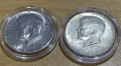 1964 Kennedy Half Dollar Silver Coins Lot of 2, Denver Mint, 50C, Fineness 0.9