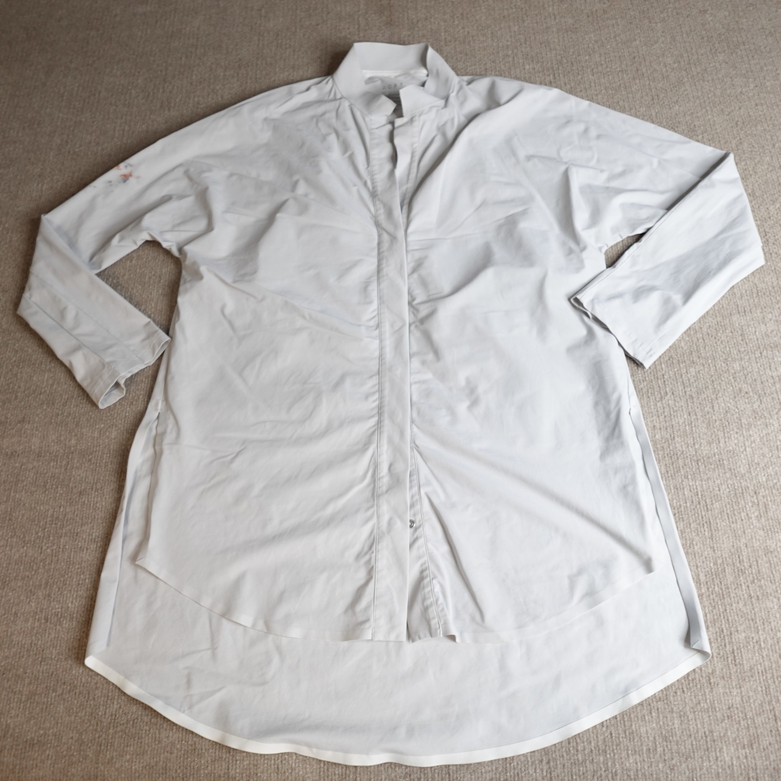 A Day Womens Shirt XL White Gray Snap Front Band Collar Something Borrowed