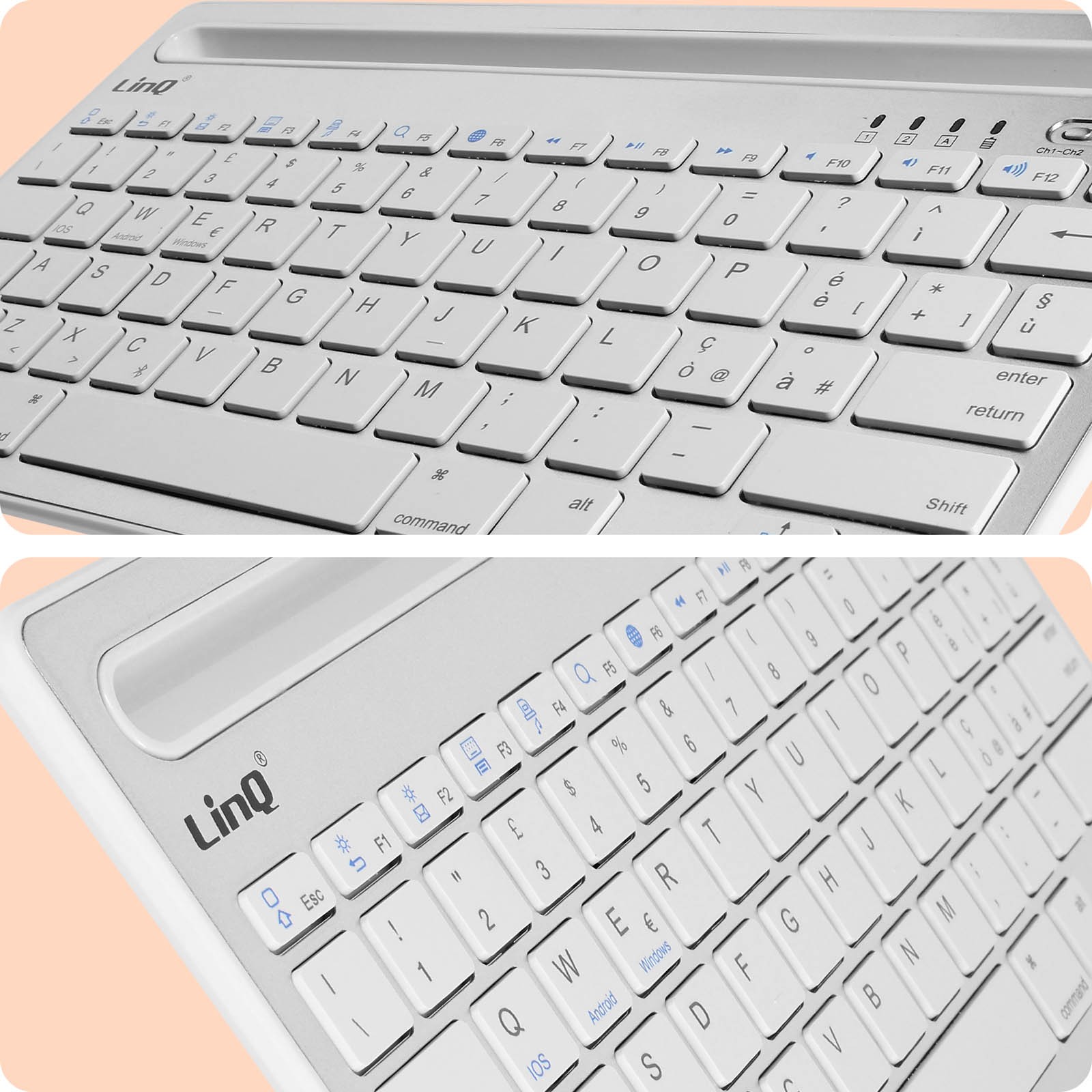 Clavier sans fil LinQ blanc QWERTY Bluetooth compatible Android iOS Windows - 4