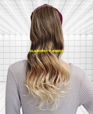 20'' HUMAN HAIR BLEND PONYTAIL LONG WAVY OMBRE BROWN BLONDE HAIR PIECE EXTENSION
