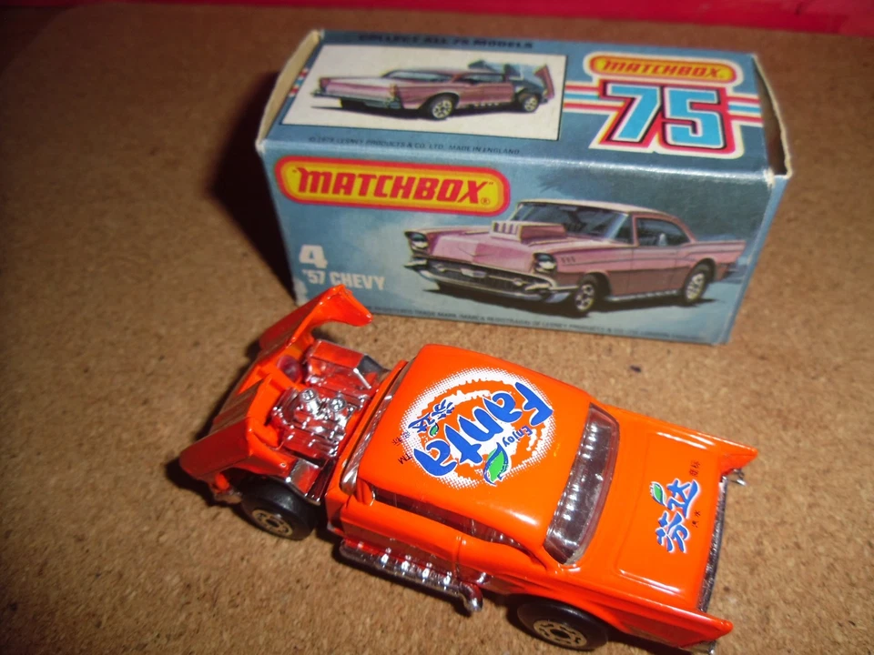 VHTF Matchbox 75 #4-'57 Chevy In Rare Orange With Fanta Tampo,MINMB,NOS,1980's. - Image 4 of 4