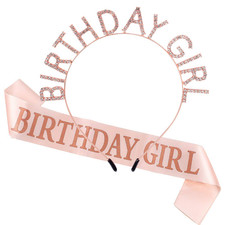 Birthday Girl Crown for Women with Sash Rose Gold Tiara for Women Headband Princ