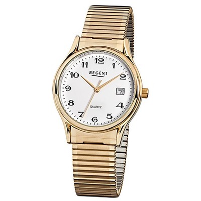 Regent Herren-Armbanduhr gold Analog F-873 Stahl-Armband URF873
