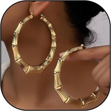 Bamboo Earrings Large Gold Hoop A1-Gold