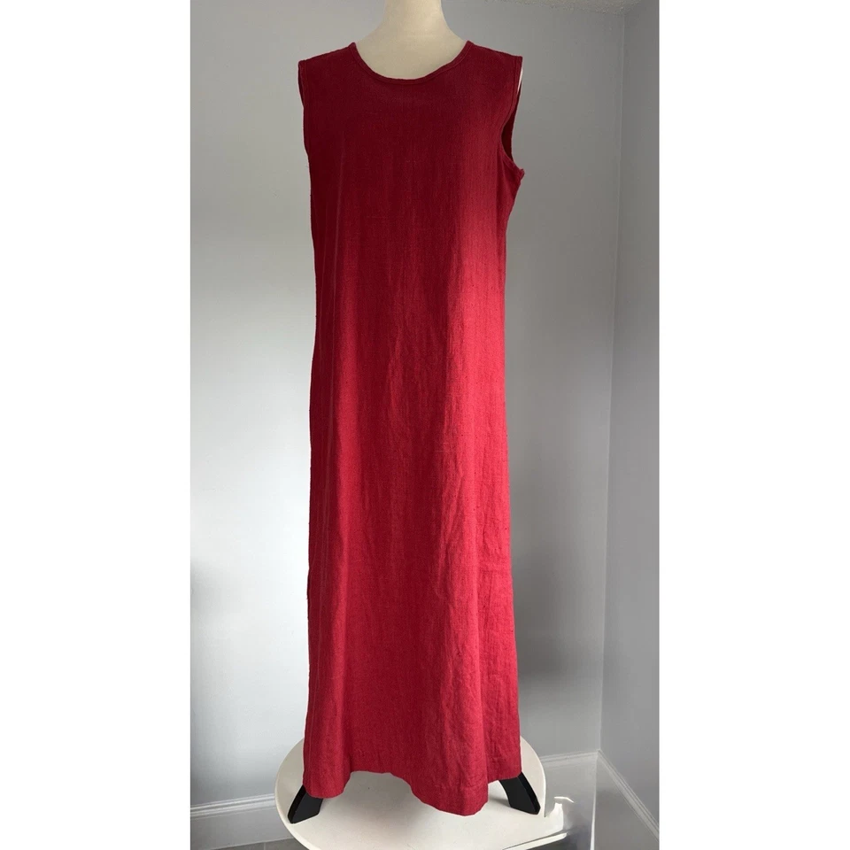 Maxi Vestido Studio Ease Lino Pesado Rojo Abertura Lateral Para Mujer Talla-10 Minimalista Boho Foto 2 de 4