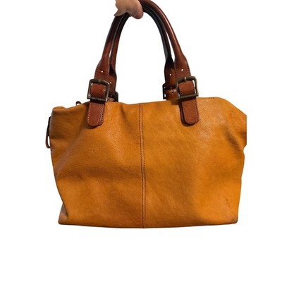 Mark & Graham Tan Leather Tote Bag Buckle Handles Cognac Satchel Handbag