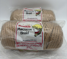 Vintage Lot of 2 BONNIE Macrame Braid 6MM -100 Yards Each Craft Cord Beige Brown