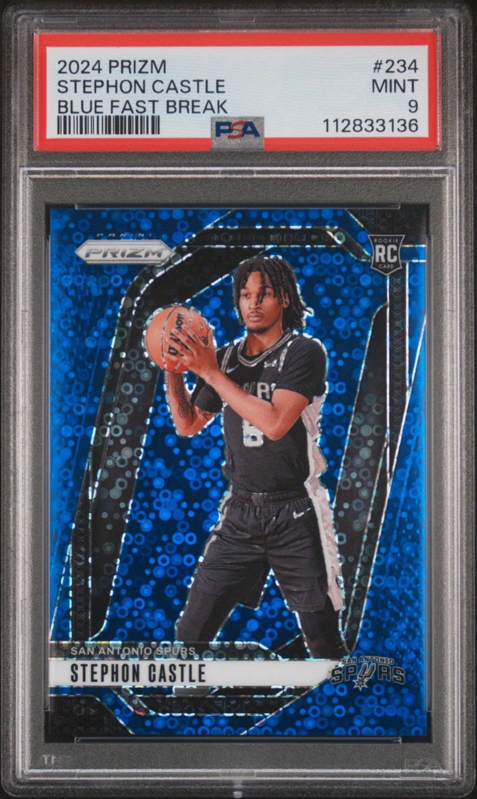 Stephon Castle 2024 Panini Prizm Rookie Blue Fast Break /150 #234 Psa 9
