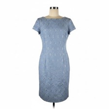 Talbots 10 Embroidered 100% Linen Sheath Dress Light Blue Floral BohoChic NWOT