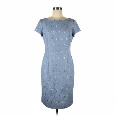 Talbots 10 Embroidered 100% Linen Sheath Dress Light Blue Floral BohoChic NWOT
