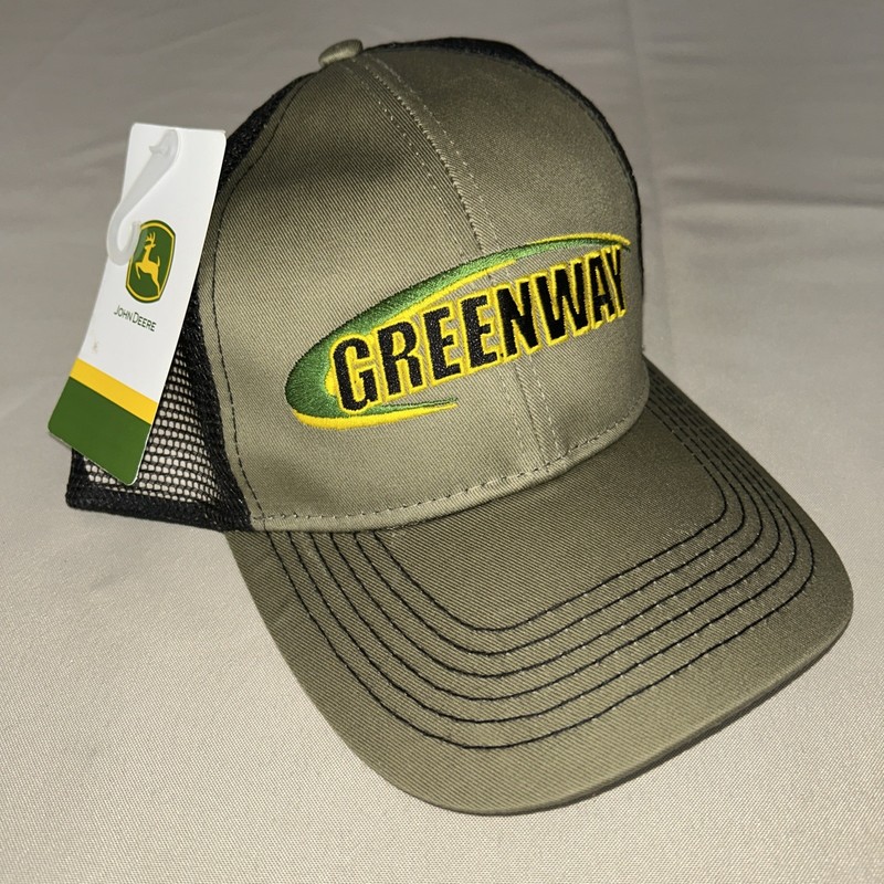 John Deere Greenway Trucker Hat Green/Black Mesh Cap Adjustable Strap