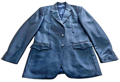 Circle S Western-Yoke Blazer Jacket Sport Coat Cowboy 40R Blue-Made in USA!
