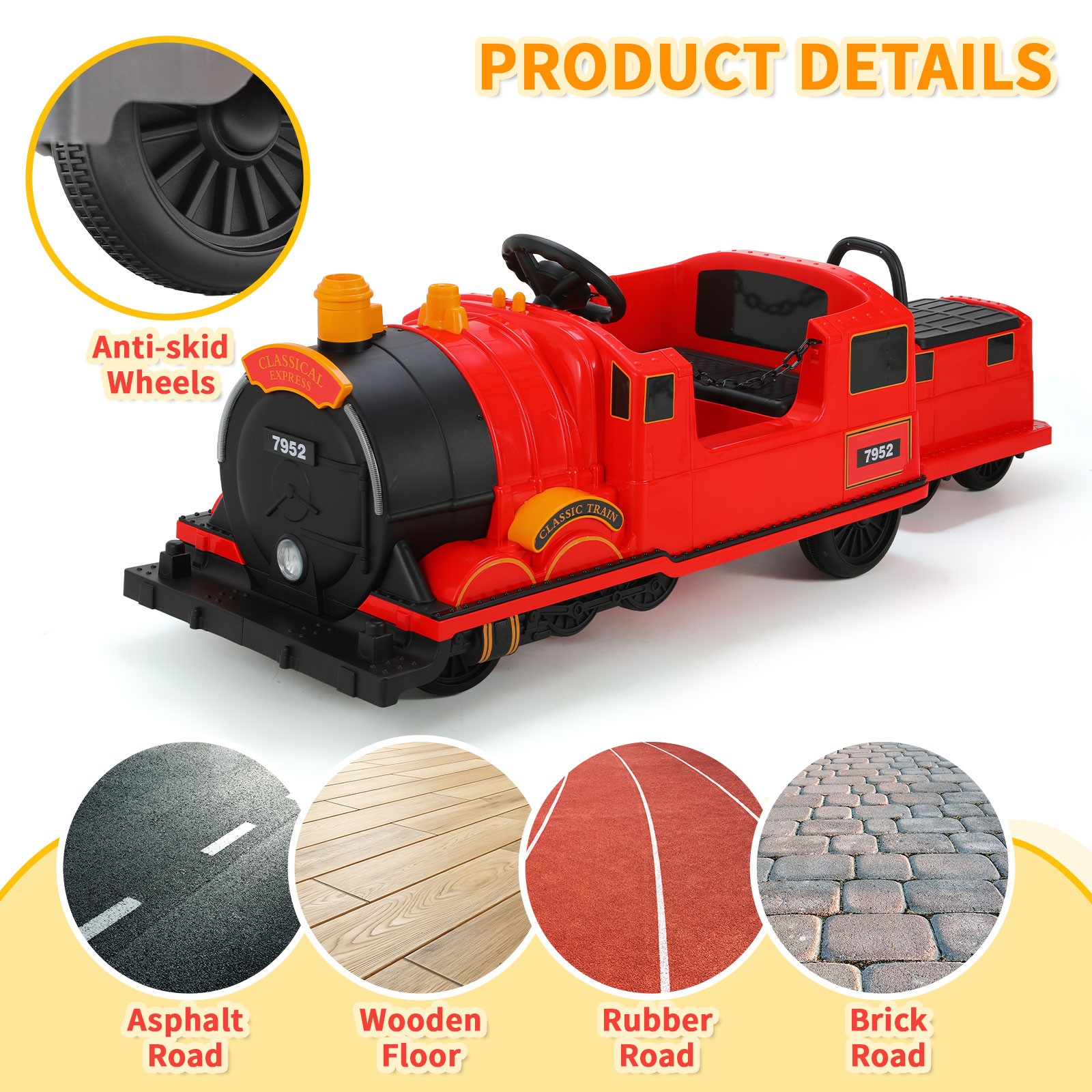 Ride on Train Trackless for Kids, Toddler Ride on Toy Train with Storage & Music