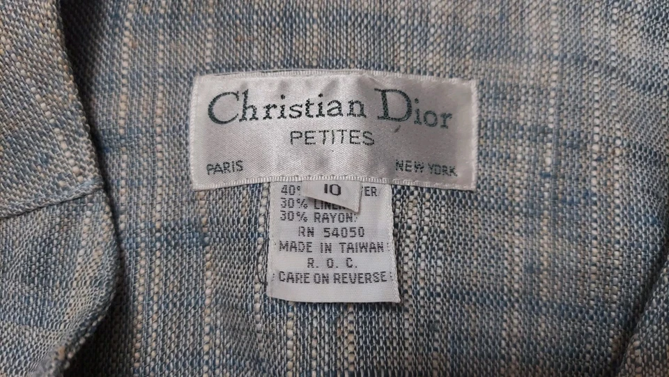 Nuevo con etiquetas Conjunto de Traje Chaqueta y Falda Christian Dior Vintage Talla 10 P (Se Ajusta a Talla S/M) Lino Foto 3 de 4