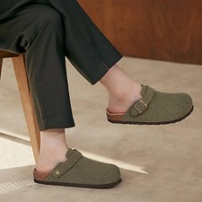 Women's Suede Clogs with Adjustable Strap Adult Fashion Cork Footbed Leather Mul