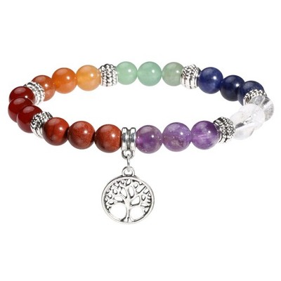 7 Chakra Perlen Armband mit Lebensbaum Anhänger Bettelarmband für Frauen Männ...