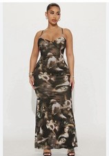  NWT Women's Fashion Nova Day At The Vatican Maxi Dress - Green/combo Size XL 