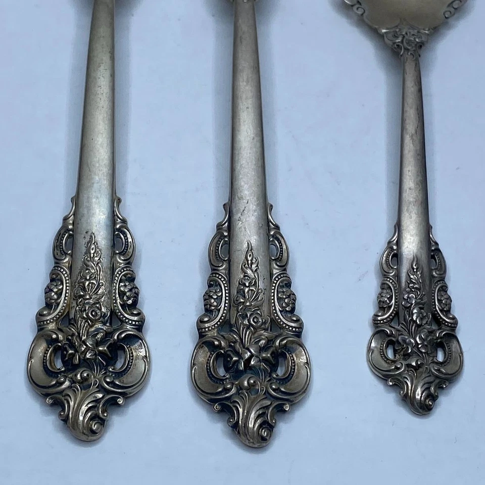 Cuchara y tenedor barroco Wallace de plata de ley 3 piezas 203,1 g Foto 4 de 4