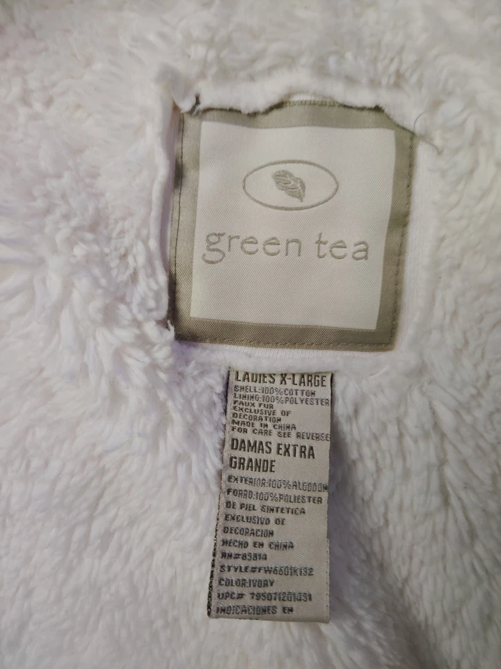 Зеленый чай женщины с капюшоном флисовая куртка/белый/молния вверх/размер XL очень толстый теплый - Изображение 3 из 4
