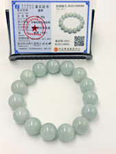 Certified Natural Grade A Jadeite Jade Beaded Bracelet Green 15.6 mm 000366