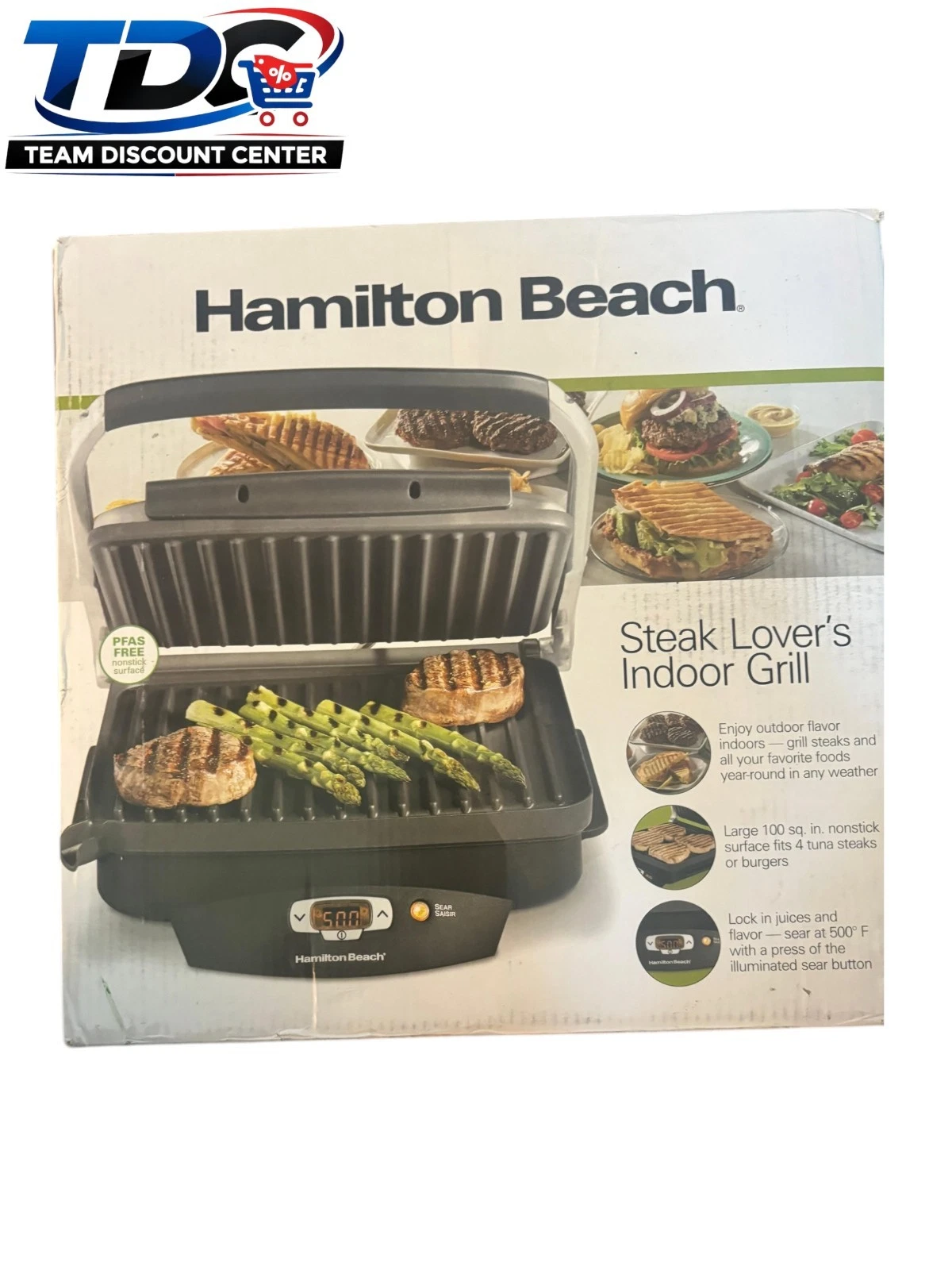 Hamilton Beach 25331 Steak Lover's Indoor Searing Grill Nonstick Black Stainless
