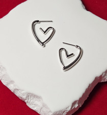 Silver Heart Hoop Earrings Stainless Steel Minimalist Valentine Gift 1" NWT