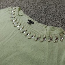 Ann Taylor Sweater Womens S Green Merino Wool Blend Pullover Jewel 3/4 Sleeve