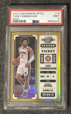 2022-23 Contenders Optic Cade Cunningham Gold 2/10 PSA 9 Jersey #! Pop 2 No 10s!