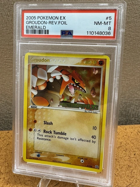 2005 POKEMON EX EMERALD GROUDON #5/106 REVERSE HOLO FOIL PSA 8 NM-MT