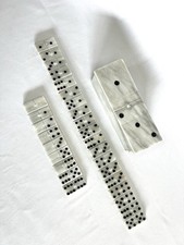Vintage 28 Pc Grey White Marble Pearl Center Full Size Domino Set In Lidded Box