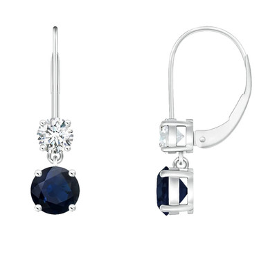 14k Solid Gold Sapphire & Diamonds Dangle Earrings Round Cut 0.78 Ct Lover Gifts