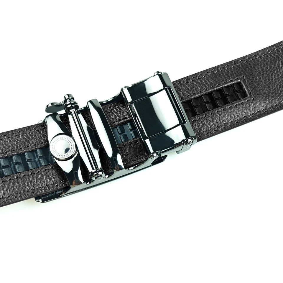 Cinturones de trinquete de cuero genuino para hombre con hebillas automáticas ajustables Foto 4 de 4