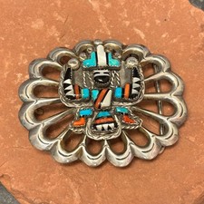 Vintage Navajo Inlay Scalloped Belt Buckle with Celebration Man Design